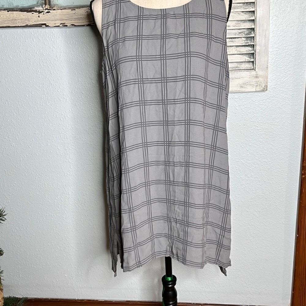 Eileen Fisher Gray Checkered Sleeveless Women's Long Back Shift Dress Size Large